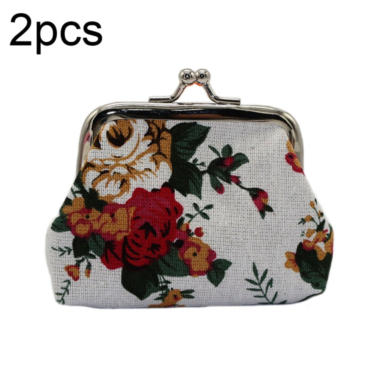 LQB-035 2pcs 3 inches Rose Print Mini Coin Purse Vintage Fabric Wallet