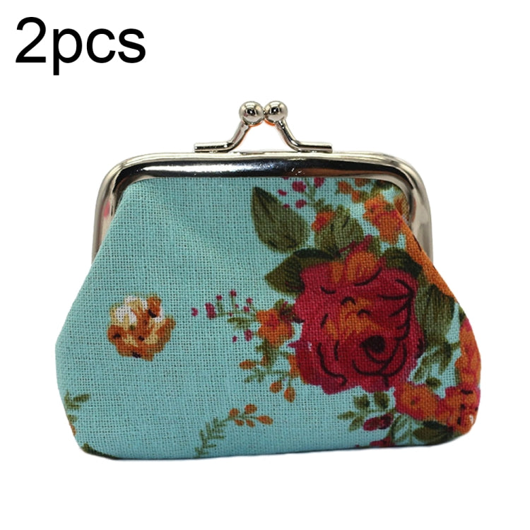 LQB-035 2pcs 3 inches Rose Print Mini Coin Purse Vintage Fabric Wallet