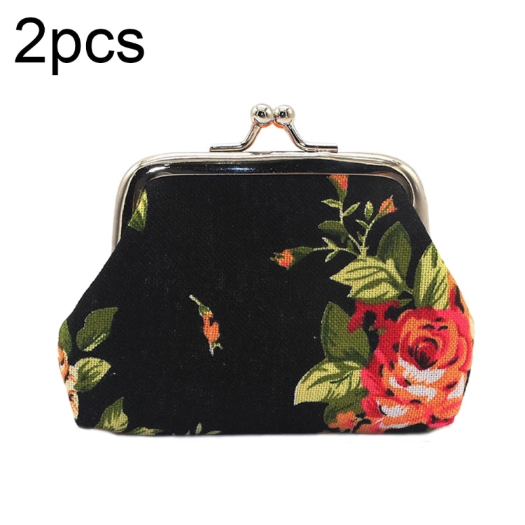 LQB-035 2pcs 3 inches Rose Print Mini Coin Purse Vintage Fabric Wallet