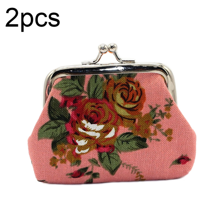 LQB-035 2pcs 3 inches Rose Print Mini Coin Purse Vintage Fabric Wallet