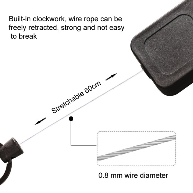 2pcs Retractable Keychain Belt Back Clip Anti-loss Square Pull Badge Reel(Black)