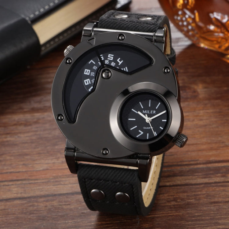 MILER Large Dial Dual Movement Canvas Band Men Wrist Watch