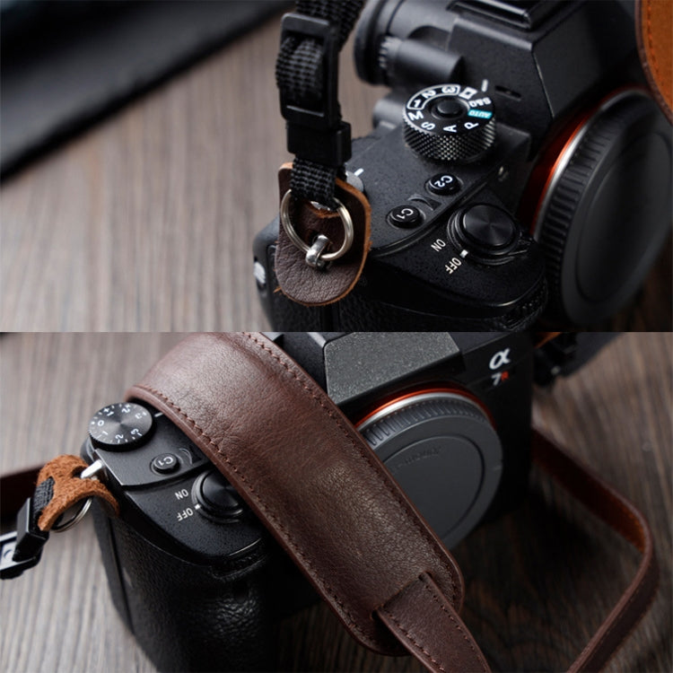 Outdoor Photography Cowhide Leather Camera Shoulder Hanging Neck Winding Strap, Spec: Top-layer (Black)