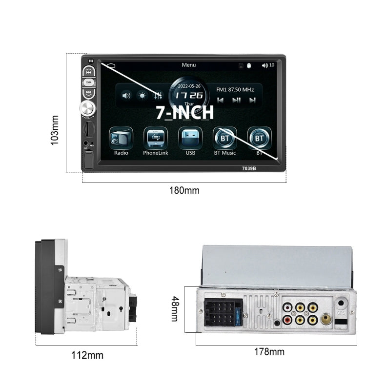 A3061 7 Inches MP5 Bluetooth Player Universal Wired CarPlay Reversing Image Integrated, Style: Standard+12 Lights Camera
