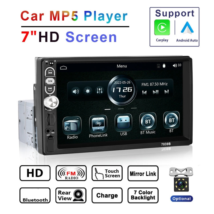A3061 7 Inches MP5 Bluetooth Player Universal Wired CarPlay Reversing Image Integrated, Style: Standard+12 Lights Camera