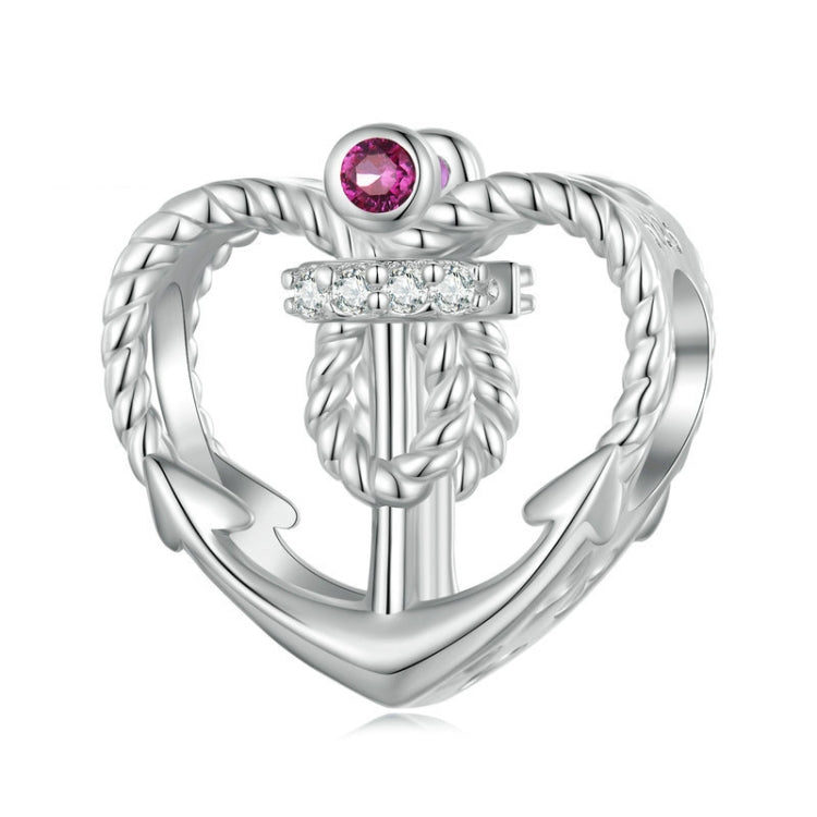 BSC773 Sterling Silver S925 Love Anchor Platinum Plated Beaded Bracelet