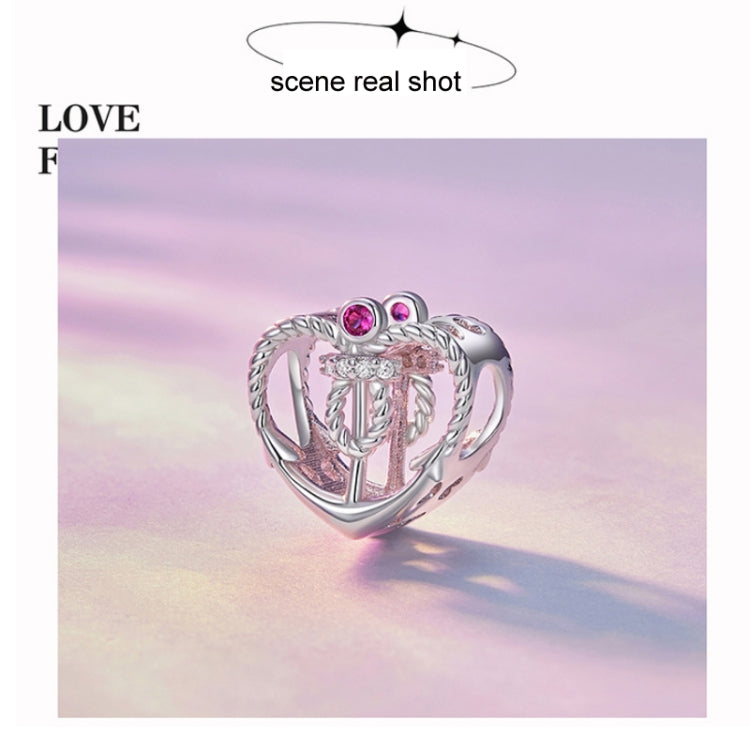 BSC773 Sterling Silver S925 Love Anchor Platinum Plated Beaded Bracelet