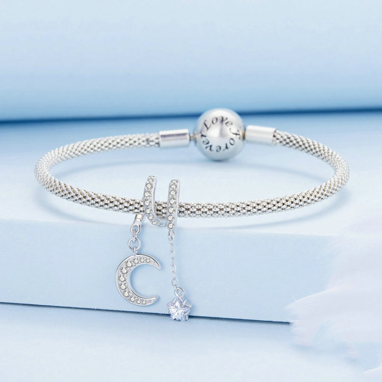 BSC776 S925 Sterling Silver Swaying Moonlight Zircon Platinum Plated Bracelet Beads