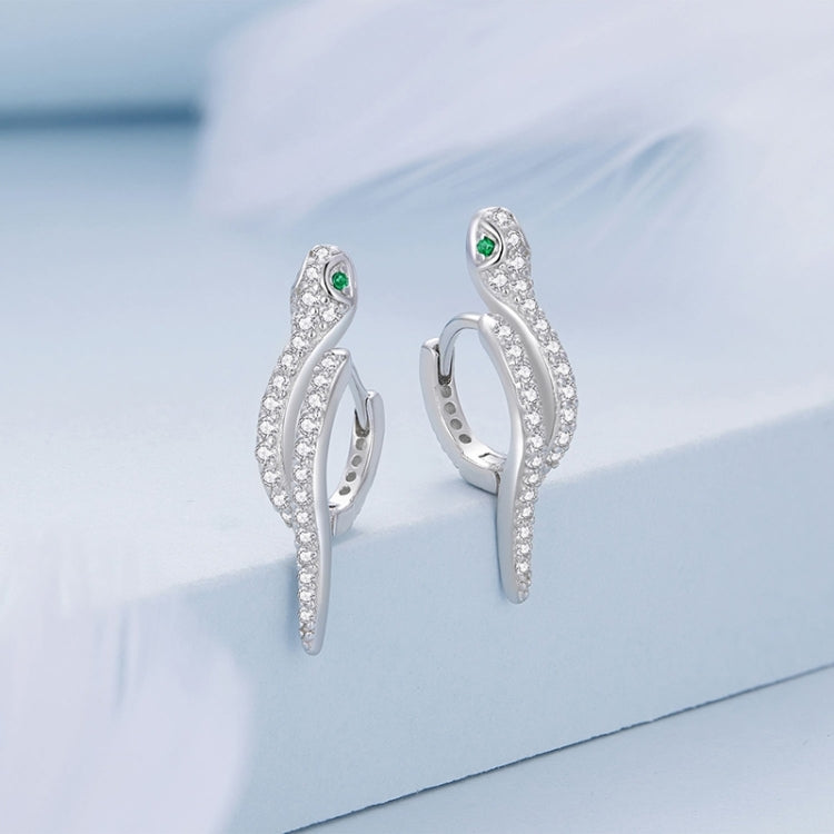 BSE669 Sterling Silver S925 White Gold Plated Zircon Snake Earrings