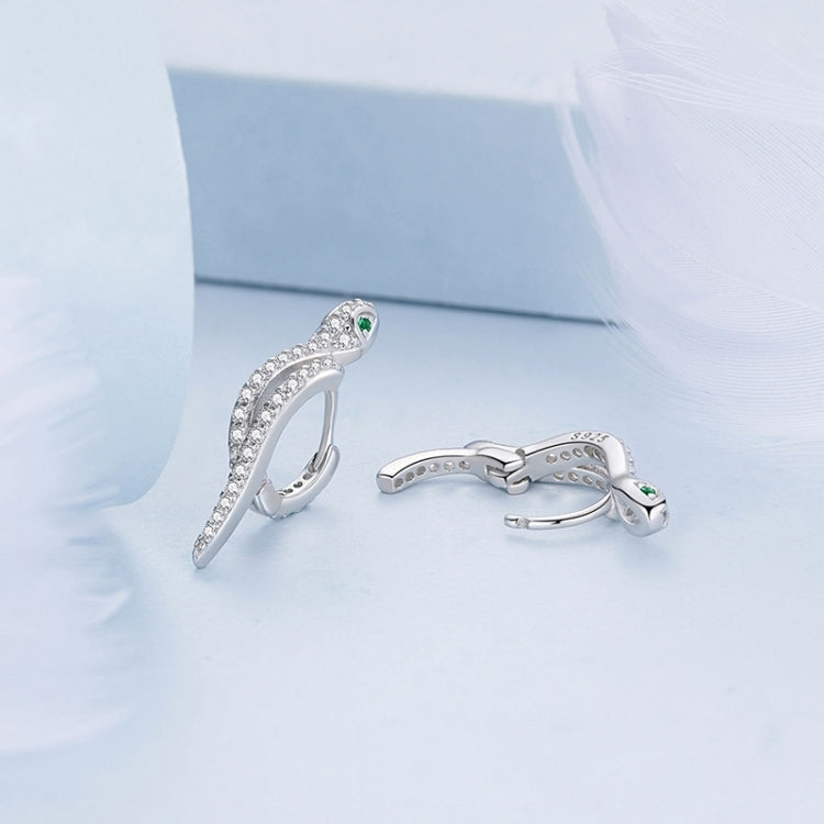 BSE669 Sterling Silver S925 White Gold Plated Zircon Snake Earrings
