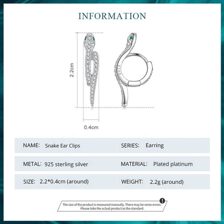 BSE669 Sterling Silver S925 White Gold Plated Zircon Snake Earrings