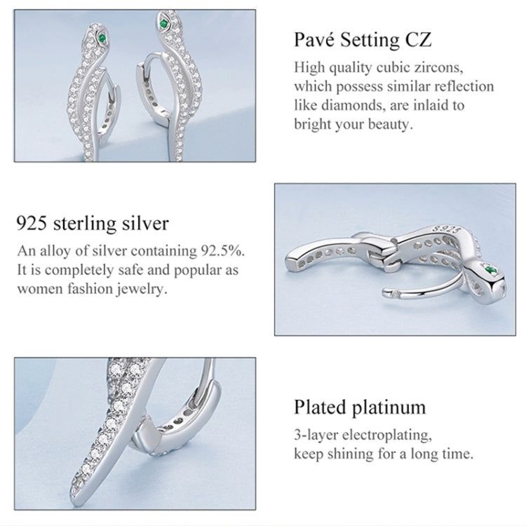 BSE669 Sterling Silver S925 White Gold Plated Zircon Snake Earrings