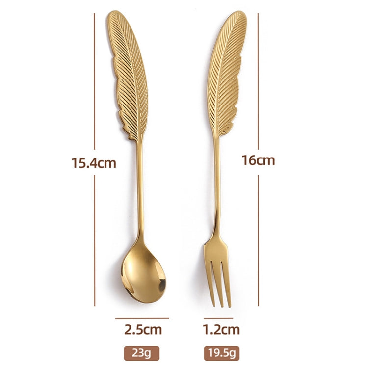 304 Stainless Steel Feather Spoon Fork Literary Tableware,Style: 3pcs Fork-True Color