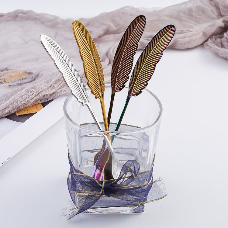 304 Stainless Steel Feather Spoon Fork Literary Tableware,Style: 3pcs Fork-True Color