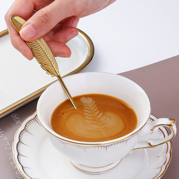 304 Stainless Steel Feather Spoon Fork Literary Tableware,Style: 3pcs Fork-True Color
