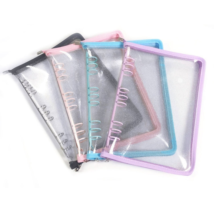 B5 9 Rings Loose-leaf Journal Clear PVC Cover Zipper Planner Notebook Without Inner Pages