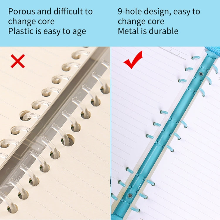 B5 9 Rings Loose-leaf Journal Clear PVC Cover Zipper Planner Notebook Without Inner Pages