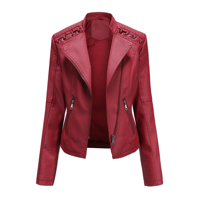 Women Short Leather Jacket Slim Jacket Motorcycle Suit, Size: