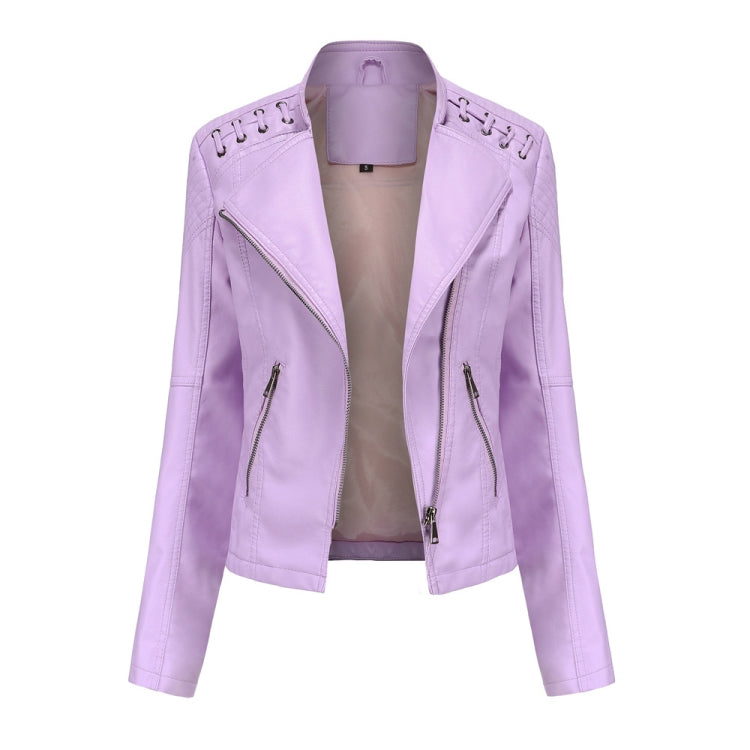 Women Short Leather Jacket Slim Jacket Motorcycle Suit, Size: