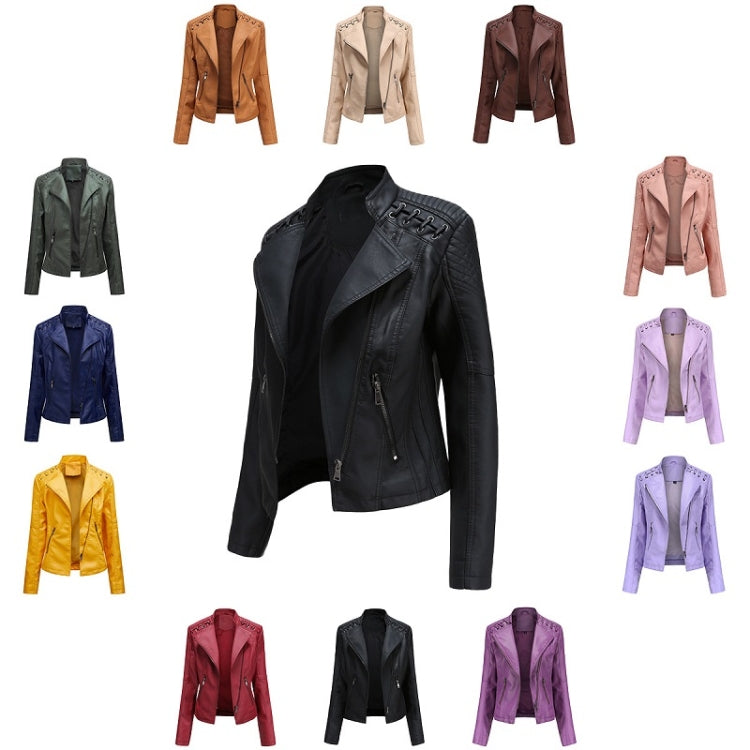 Women Short Leather Jacket Slim Jacket Motorcycle Suit, Size: