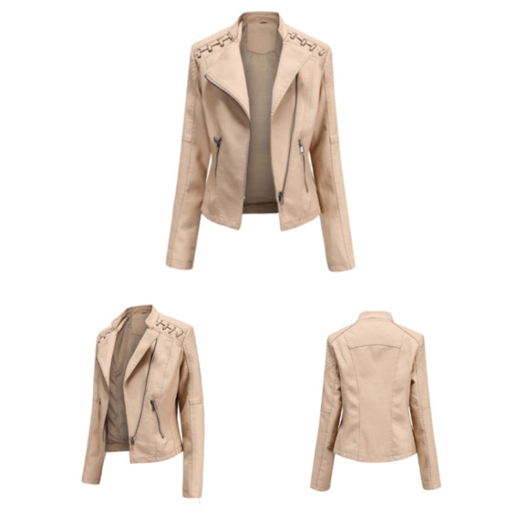 Women Short Leather Jacket Slim Jacket Motorcycle Suit, Size: