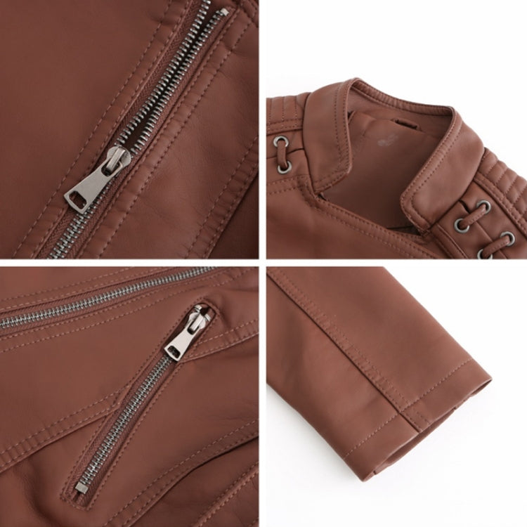 Women Short Leather Jacket Slim Jacket Motorcycle Suit, Size: