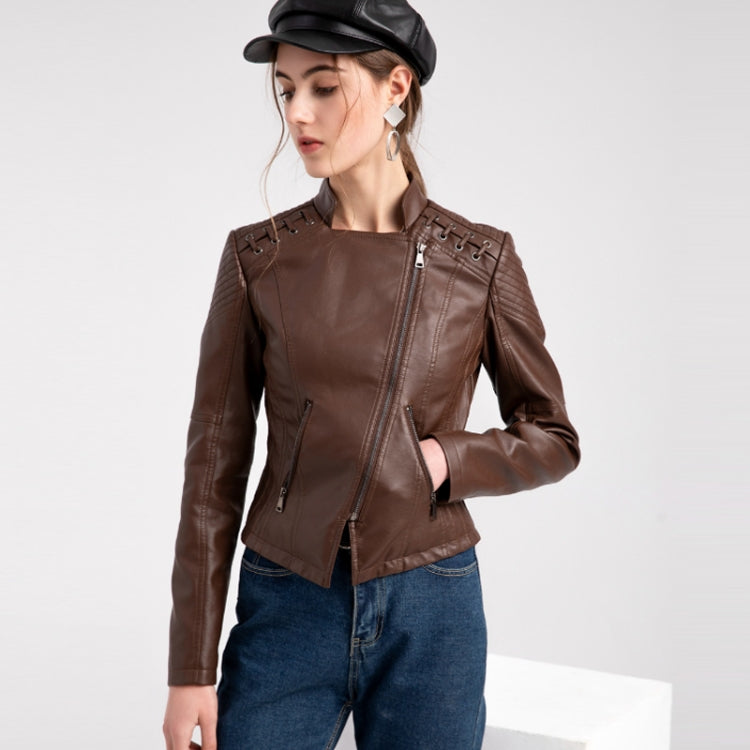 Women Short Leather Jacket Slim Jacket Motorcycle Suit, Size: