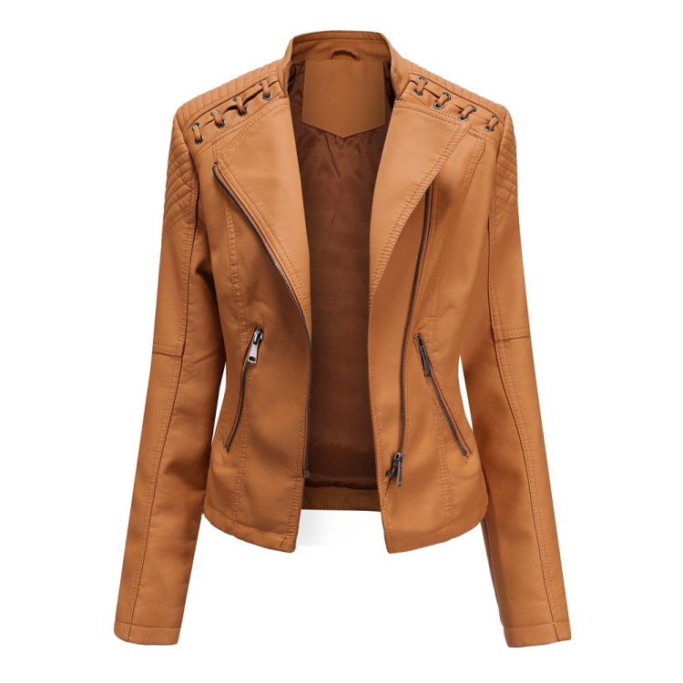 Women Short Leather Jacket Slim Jacket Motorcycle Suit, Size: