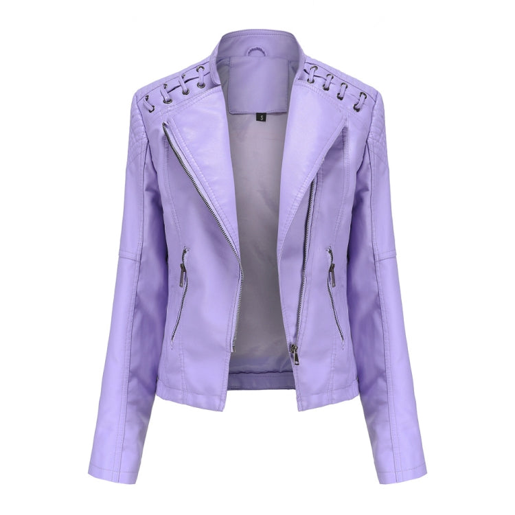 Women Short Leather Jacket Slim Jacket Motorcycle Suit, Size: