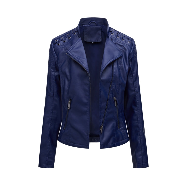 Women Short Leather Jacket Slim Jacket Motorcycle Suit, Size: