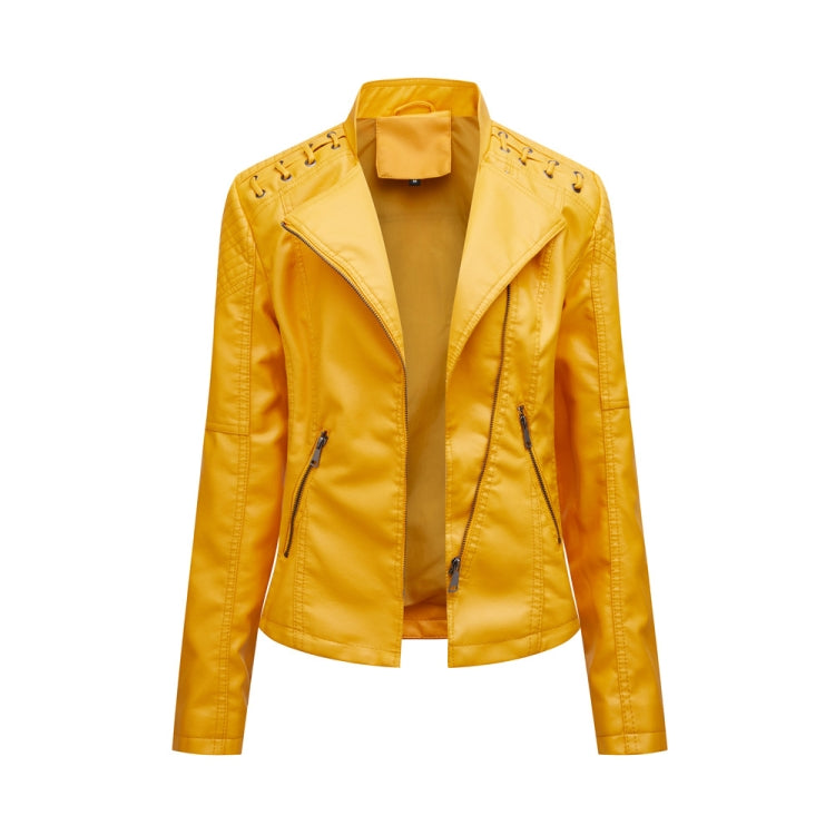 Women Short Leather Jacket Slim Jacket Motorcycle Suit, Size: