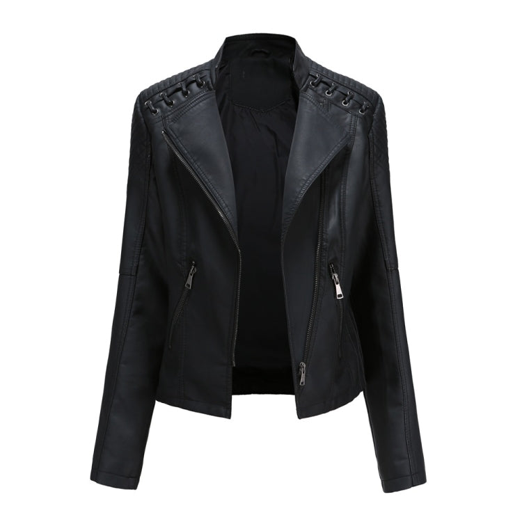 Women Short Leather Jacket Slim Jacket Motorcycle Suit, Size: