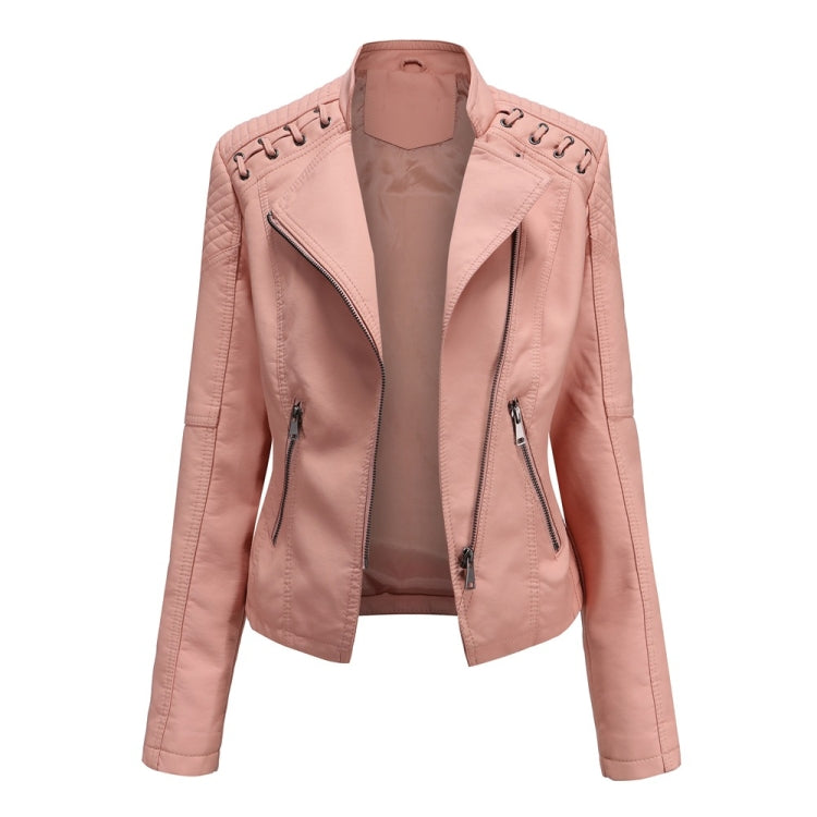 Women Short Leather Jacket Slim Jacket Motorcycle Suit, Size: