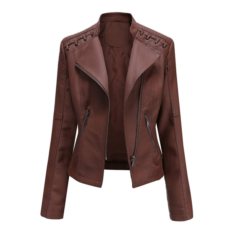 Women Short Leather Jacket Slim Jacket Motorcycle Suit, Size: