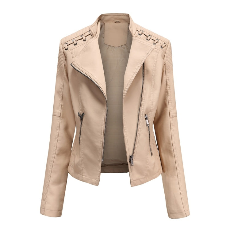 Women Short Leather Jacket Slim Jacket Motorcycle Suit, Size: