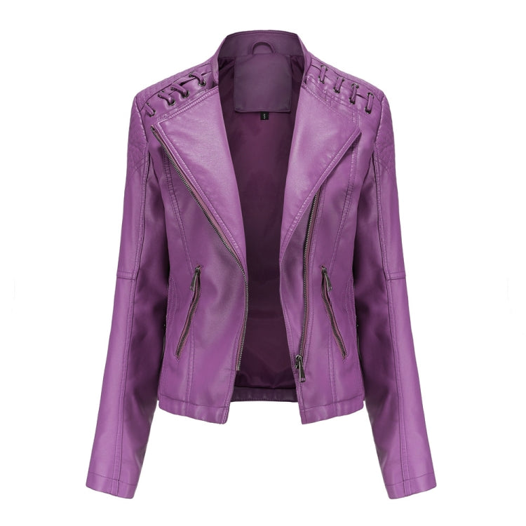 Women Short Leather Jacket Slim Jacket Motorcycle Suit, Size: