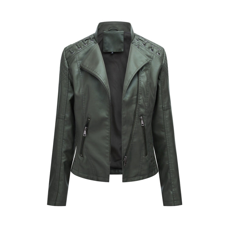 Women Short Leather Jacket Slim Jacket Motorcycle Suit, Size: