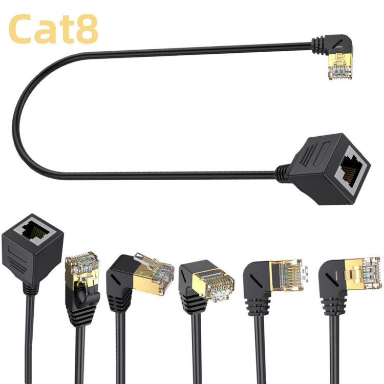 Up Bend 0.5m Cat 8 10G Transmission RJ45 Male To Female Computer Network Cable Extension Cable(Black)