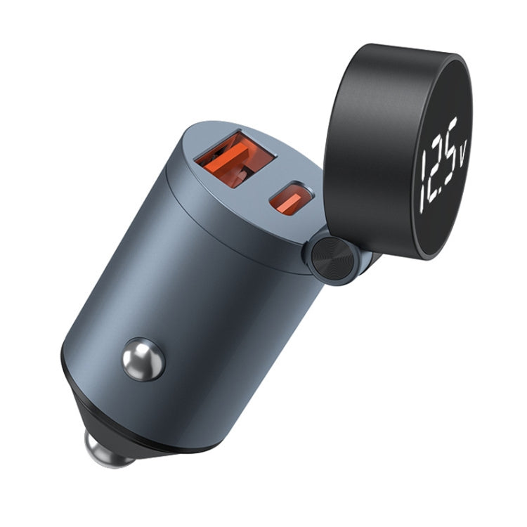 GC-21 2 In 1 30W Super Fast Charging PD+QC3.0 Vehicle Charger Flip With Digital Display(Dark Blue Black)