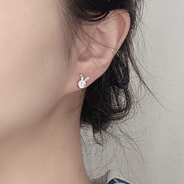 XEA010 S925 Silver Needle Full Diamond Rabbit Earrings Women Mosan Diamond Earrings(White)