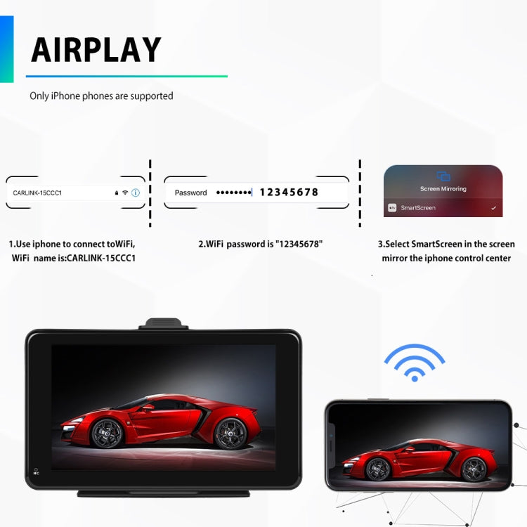 A3135 7 Inches HD Wired Smart Screen With Wireless CarPlay + Android Auto + Android With Camera