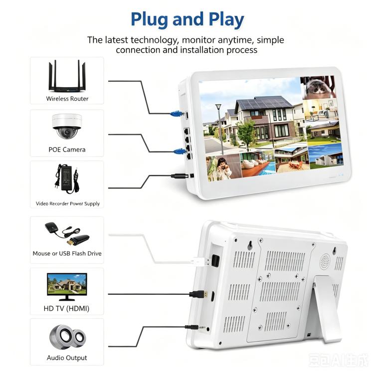 4CH 4K 8MP POE NVR With 11.6-Inch Monitor H.265 Network Video Recorder For Security Camera System
