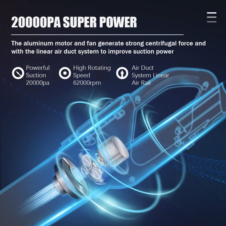 2 in 1 Power Suction Rechargeable Cordless Vacuum Cleaner For Home Office Car,Spec: Silver  20000Pa Deluxe Edition