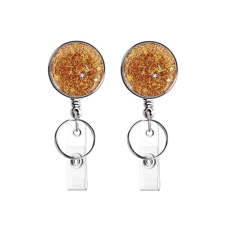 2pcs  Diamond Glitter Sequins Retractable Pull Badge Reel Name Tag Card Badge Holder