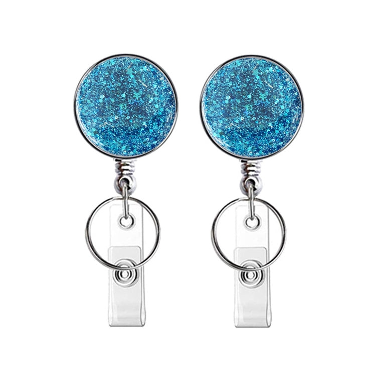 2pcs  Diamond Glitter Sequins Retractable Pull Badge Reel Name Tag Card Badge Holder