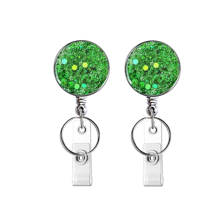 2pcs  Diamond Glitter Sequins Retractable Pull Badge Reel Name Tag Card Badge Holder