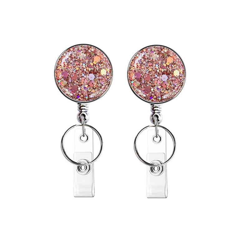 2pcs  Diamond Glitter Sequins Retractable Pull Badge Reel Name Tag Card Badge Holder