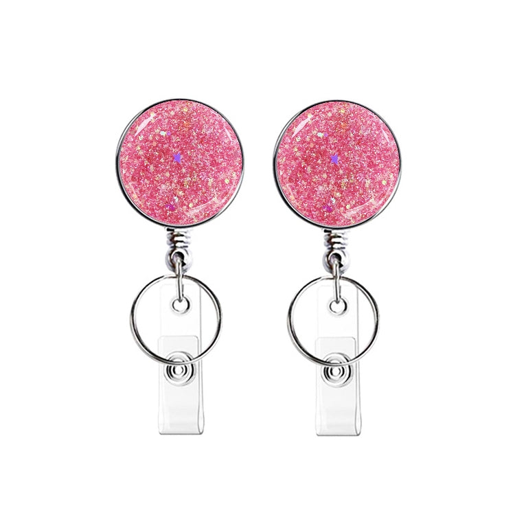 2pcs  Diamond Glitter Sequins Retractable Pull Badge Reel Name Tag Card Badge Holder