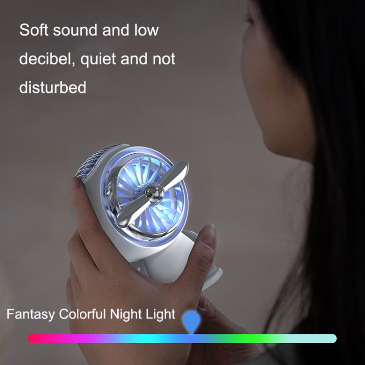 F1 USB Hanging Neck Fan Handheld Mini Outdoor Camping Colorful Lights Fan, Style: Rabbit (Pink)