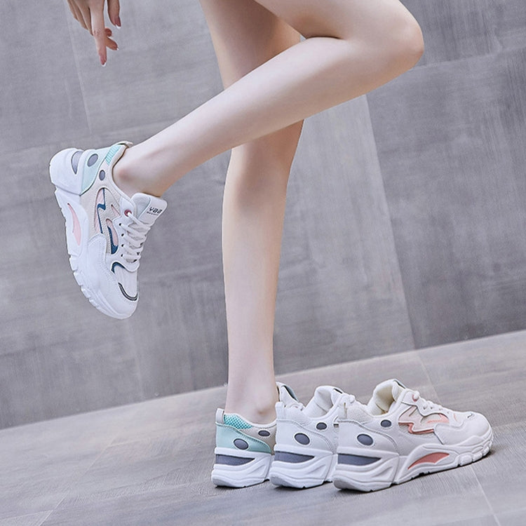 811-1 Spring Breathable Casual Shoes Leather-paneled Mesh Ladies Sports Shoes, Size: